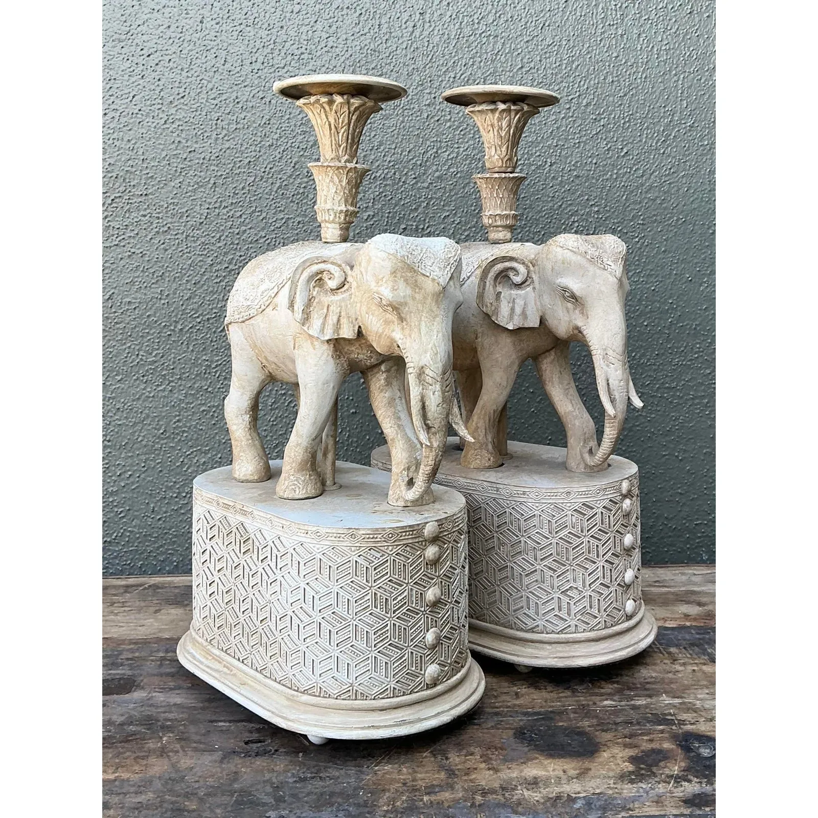 Vintage Carved Wood Elephant Candlesticks - A Pair — additional photo 3
