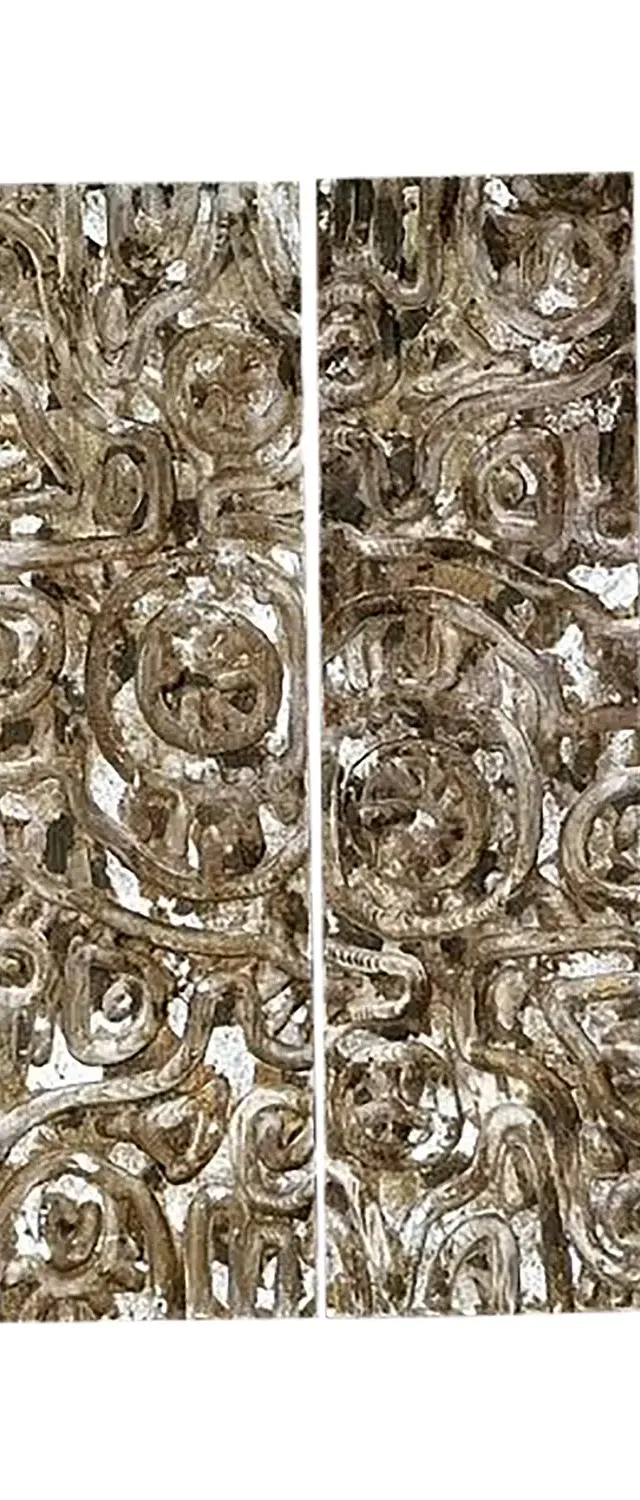 Vintage Carved Wood Panel Wall Sculpture - Set of 4