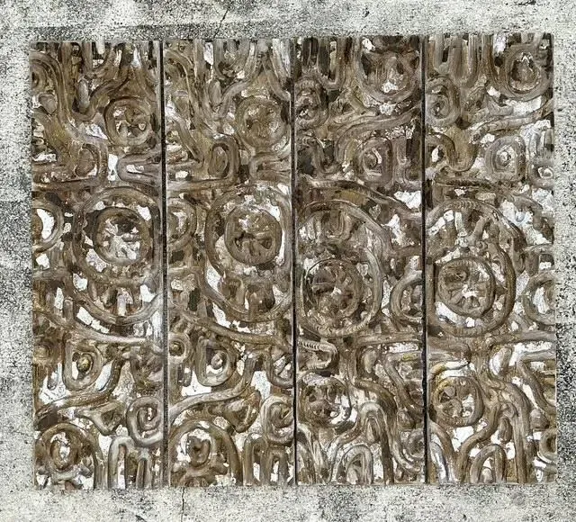 Vintage Carved Wood Panel Wall Sculpture - Set of 4 — additional photo 6