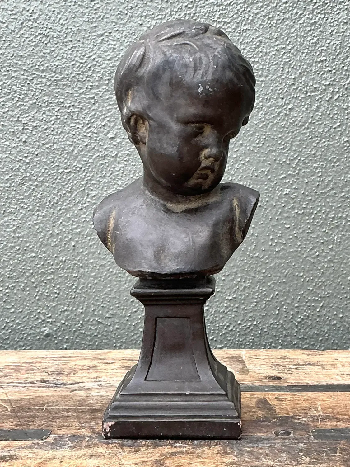Vintage Cast Bronze Bust of Baby — additional photo 1