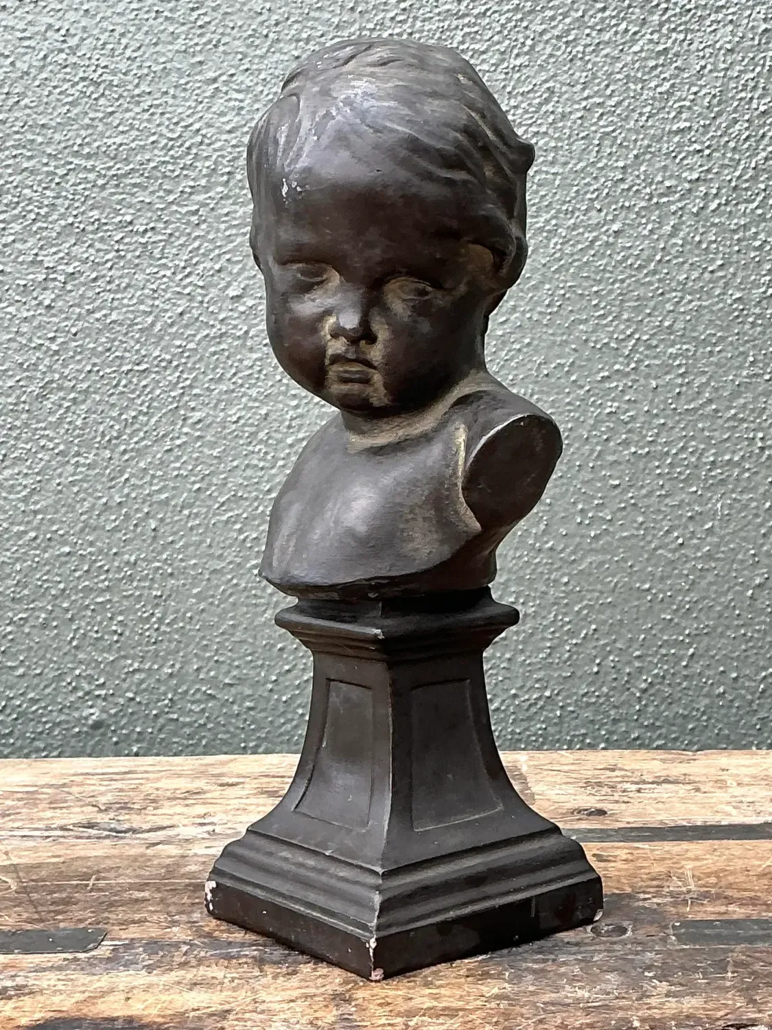 Vintage Cast Bronze Bust of Baby — additional photo 5