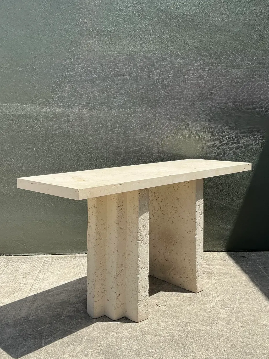 Vintage Cast Concrete and Travertine Console Table