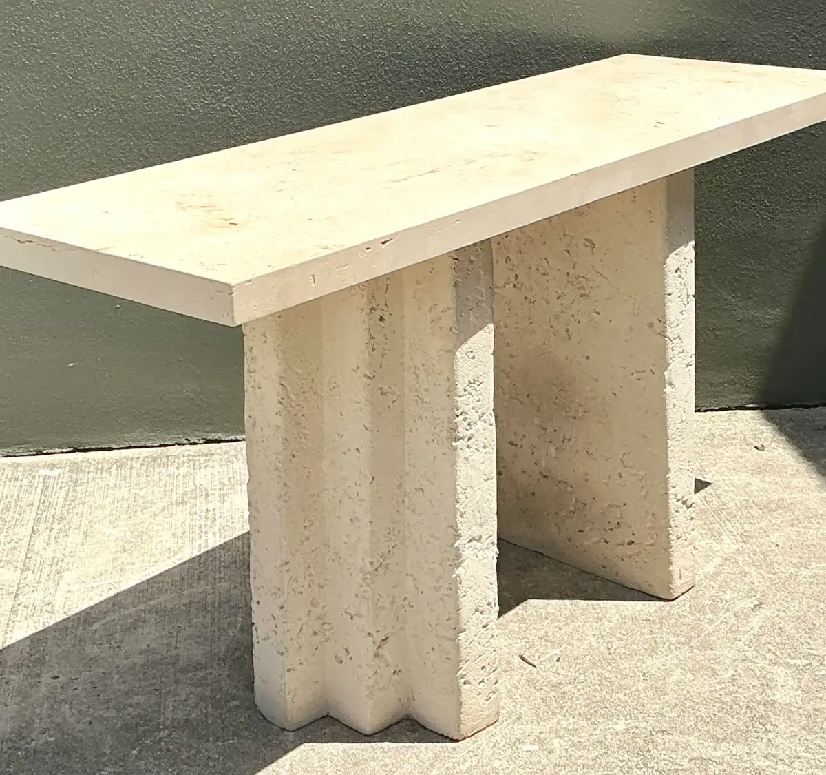 Vintage Cast Concrete and Travertine Console Table — additional photo 2