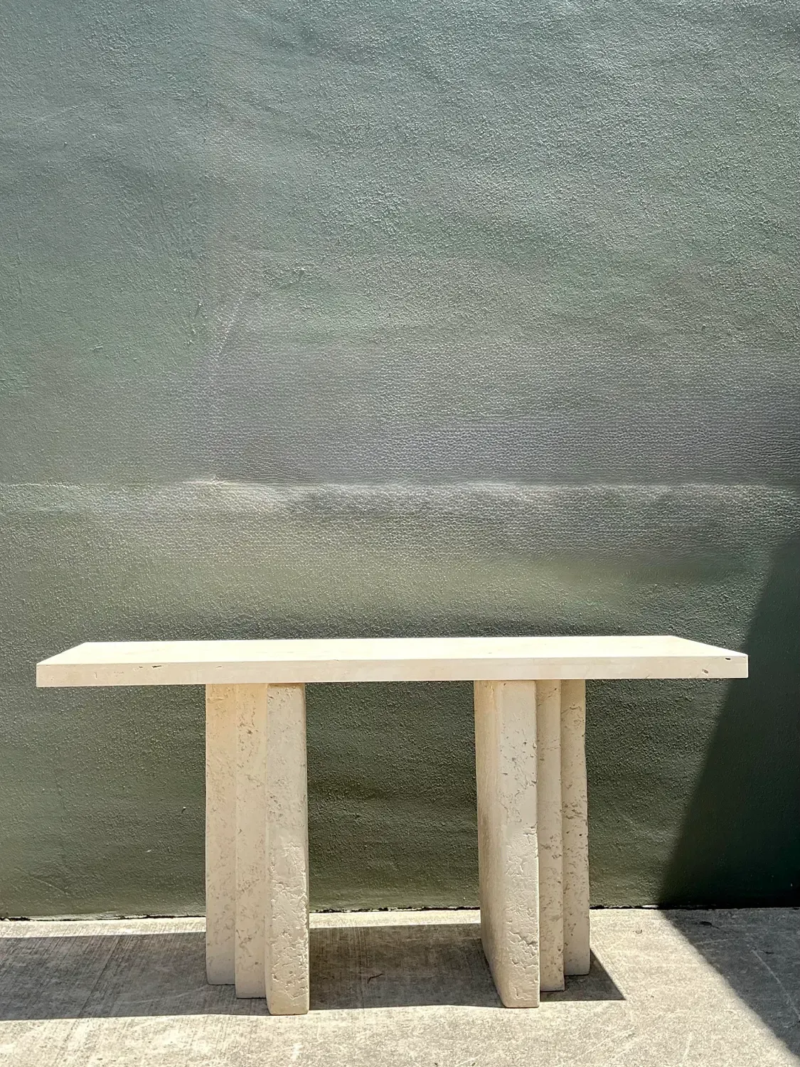 Vintage Cast Concrete and Travertine Console Table — additional photo 3