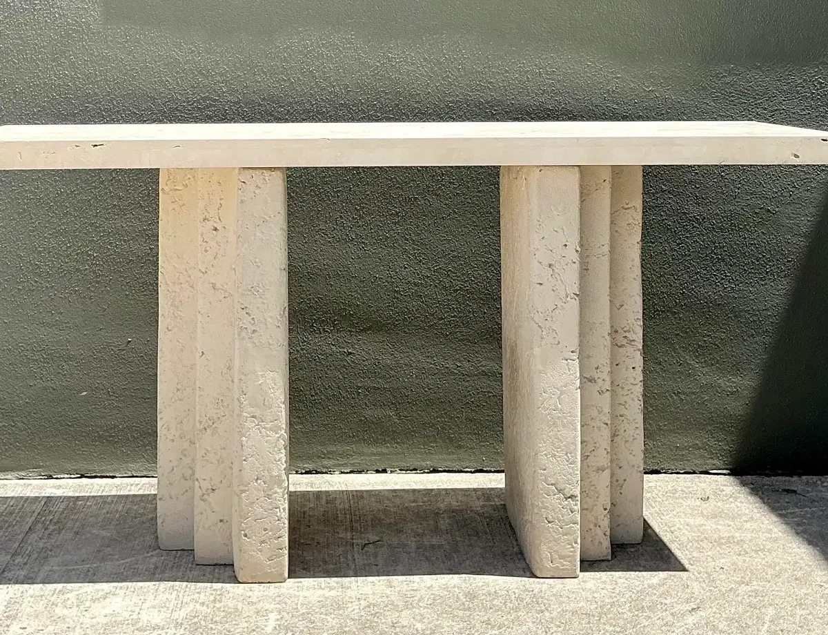 Vintage Cast Concrete and Travertine Console Table — additional photo 4