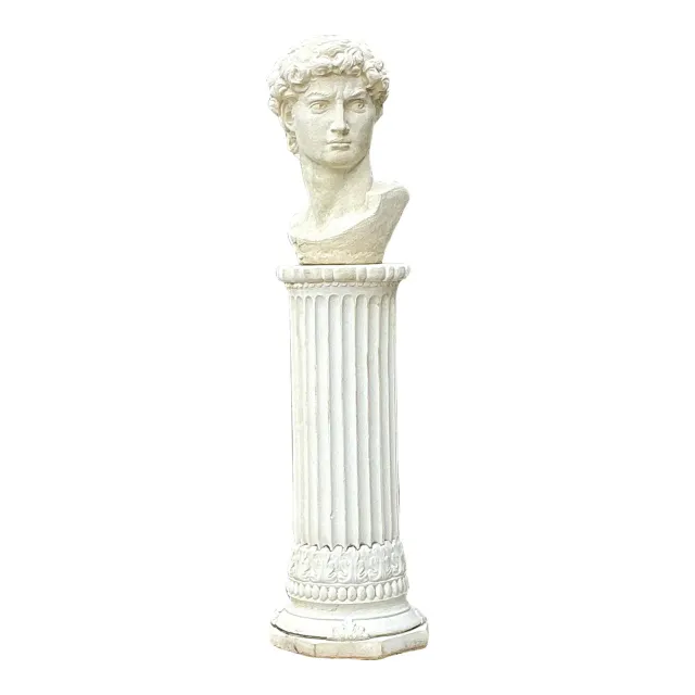 Vintage Cast Concrete Bust of Davin on Pedestal — additional photo 1