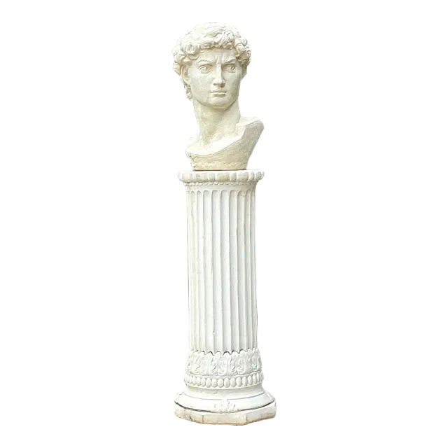 Vintage Cast Concrete Bust of Davin on Pedestal — additional photo 6