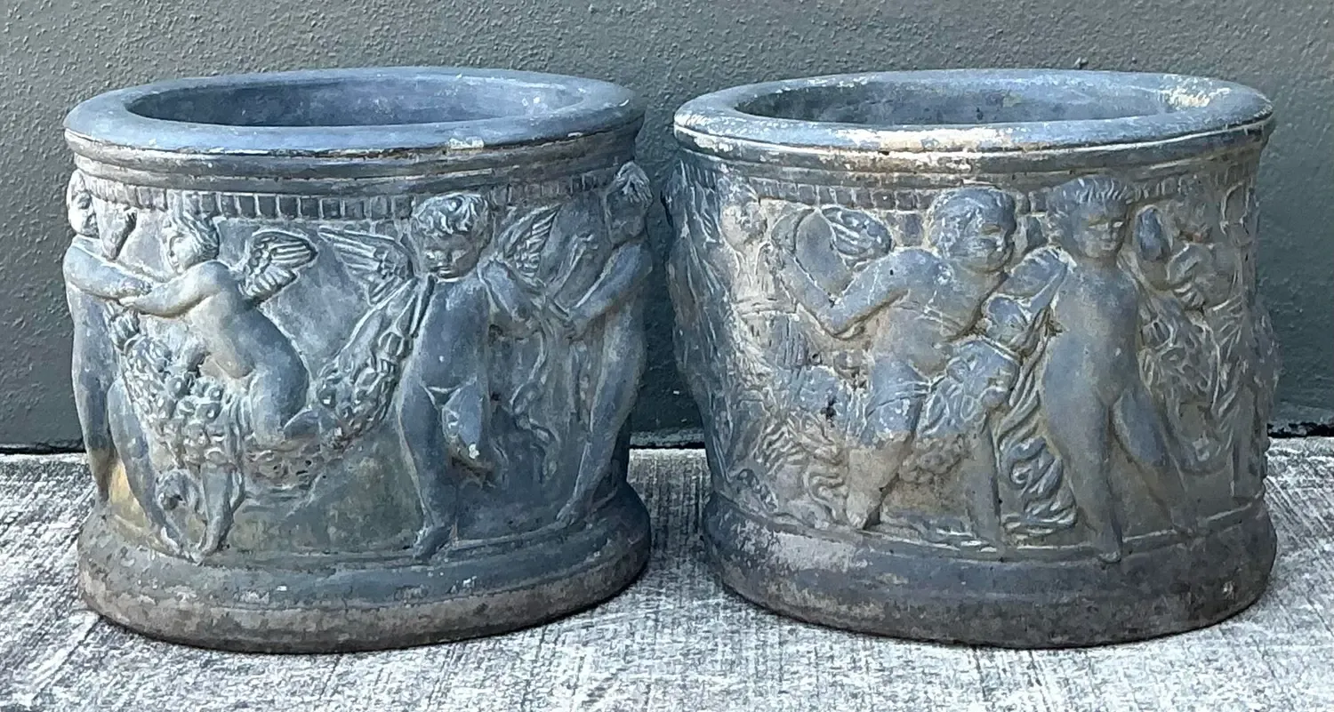 Vintage Cast Concrete Putti Cherub Planters — additional photo 8