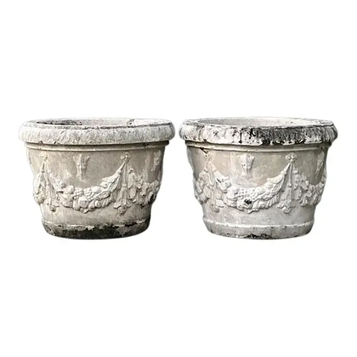 Vintage Cast Concrete Swag Planters - A Pair — additional photo 1