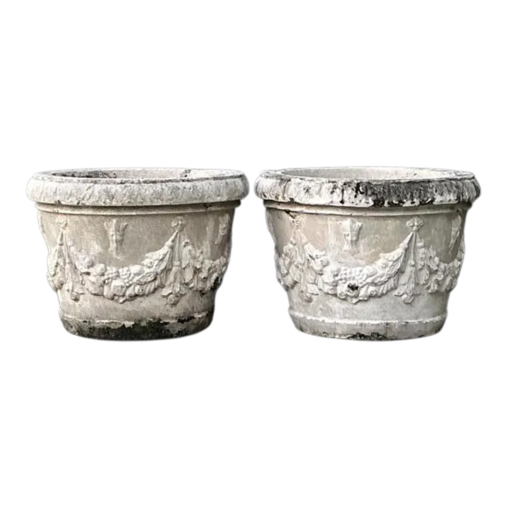 Vintage Cast Concrete Swag Planters - A Pair — additional photo 2