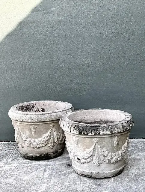 Vintage Cast Concrete Swag Planters - A Pair — additional photo 3