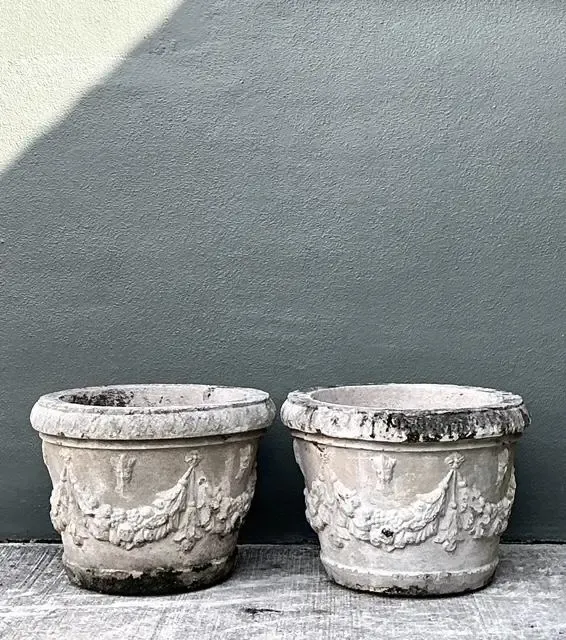 Vintage Cast Concrete Swag Planters - A Pair — additional photo 4
