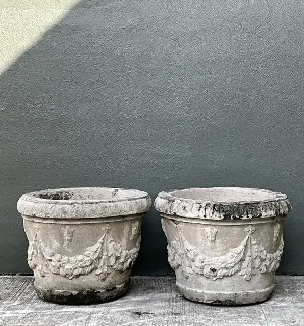 Vintage Cast Concrete Swag Planters - A Pair — additional photo 5