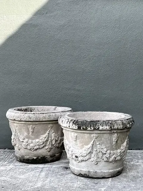 Vintage Cast Concrete Swag Planters - A Pair — additional photo 6