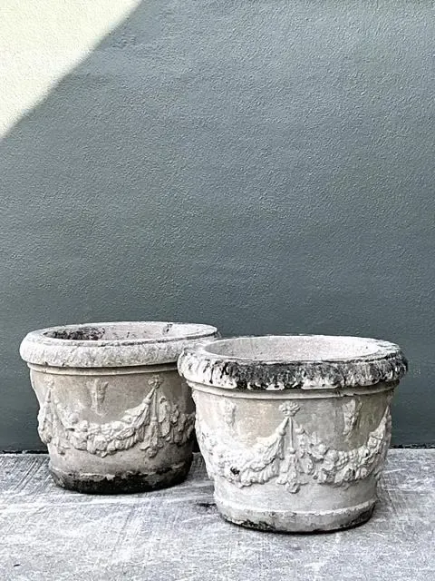 Vintage Cast Concrete Swag Planters - A Pair — additional photo 7