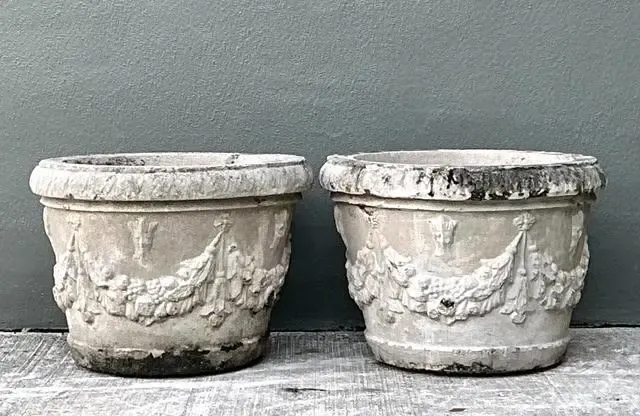 Vintage Cast Concrete Swag Planters - A Pair — additional photo 8