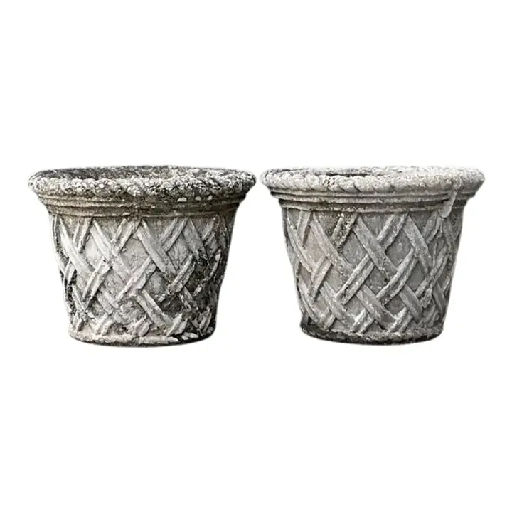Vintage Cast Concrete Trellis Planters - A Pair — additional photo 1