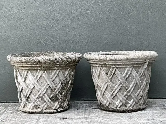 Vintage Cast Concrete Trellis Planters - A Pair — additional photo 2