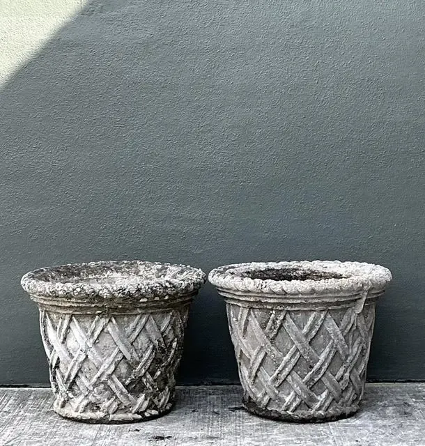 Vintage Cast Concrete Trellis Planters - A Pair — additional photo 3