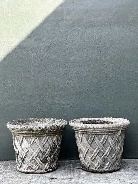 Vintage Cast Concrete Trellis Planters - A Pair — additional photo 4