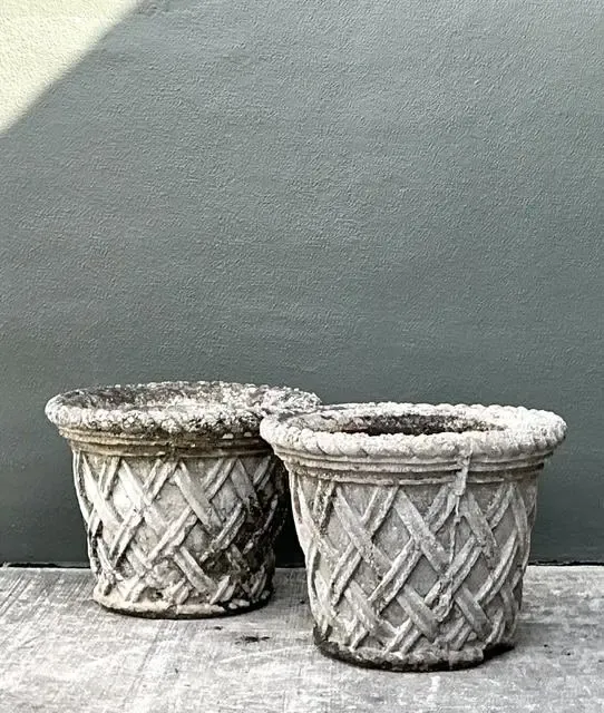 Vintage Cast Concrete Trellis Planters - A Pair — additional photo 5