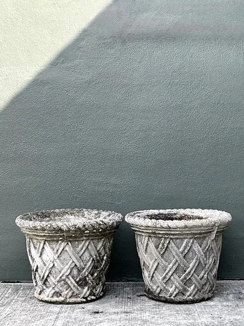 Vintage Cast Concrete Trellis Planters - A Pair — additional photo 6
