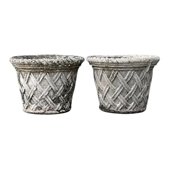 Vintage Cast Concrete Trellis Planters - A Pair