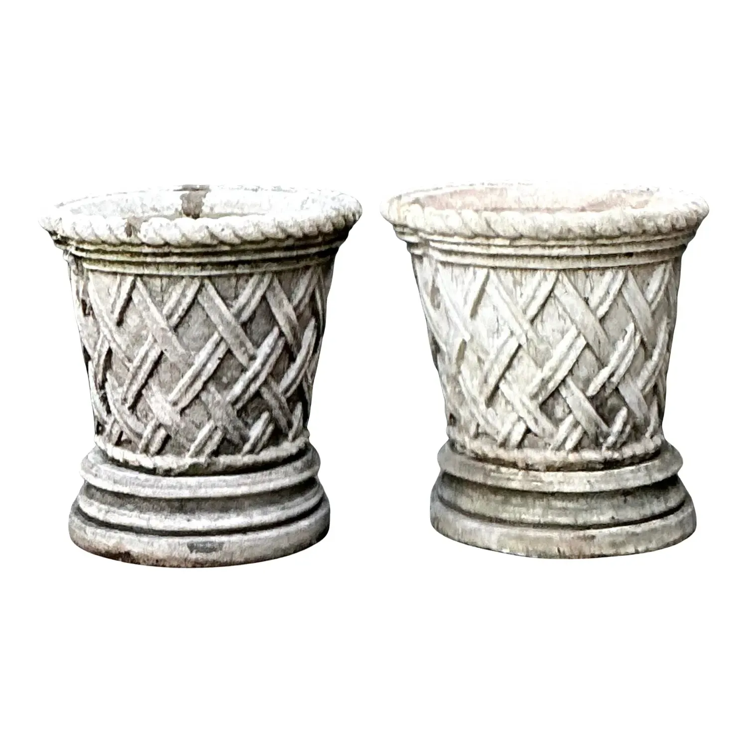 Vintage Cast Concrete Trellis Planters on Pedestals - A Pair — additional photo 1