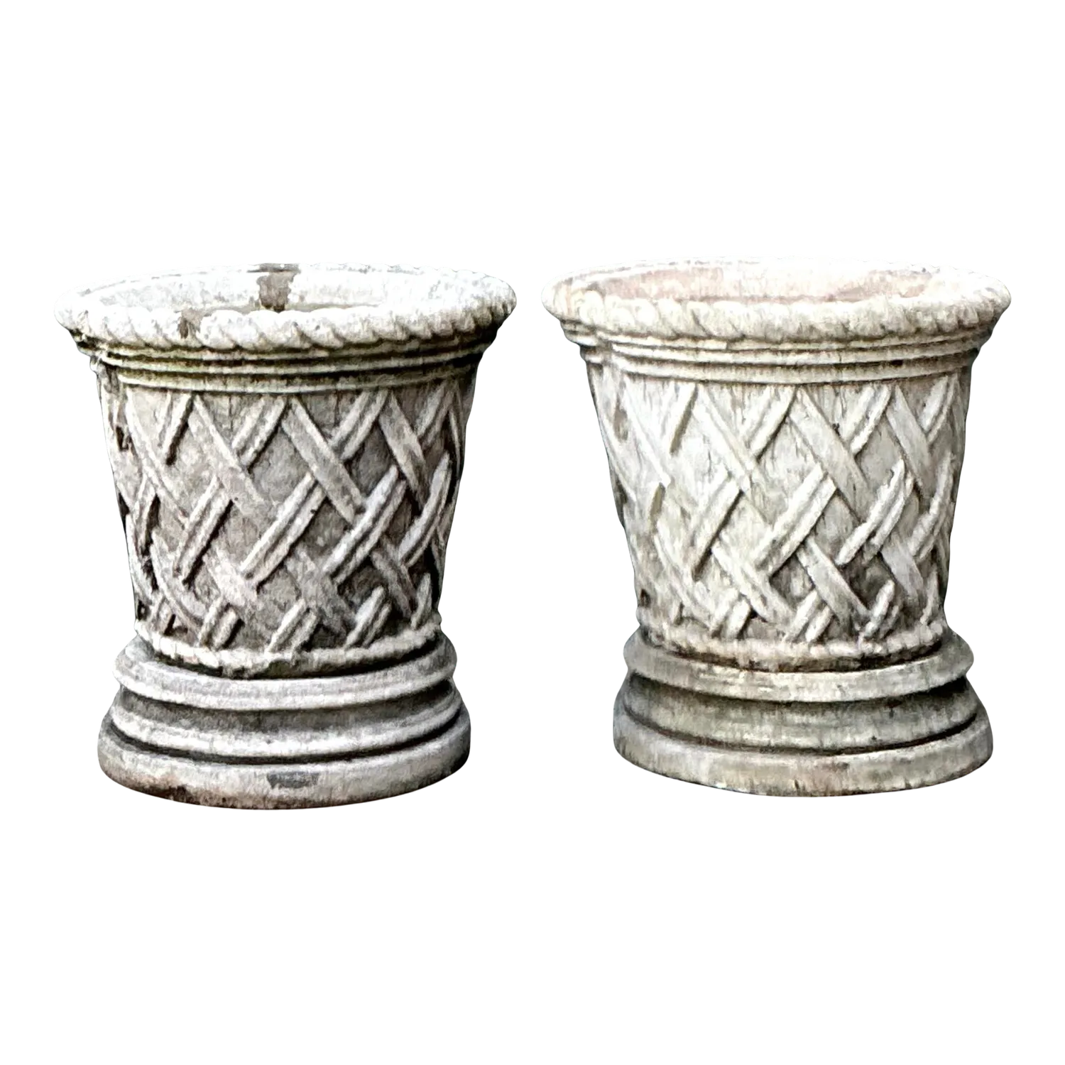 Vintage Cast Concrete Trellis Planters on Pedestals - A Pair — additional photo 5