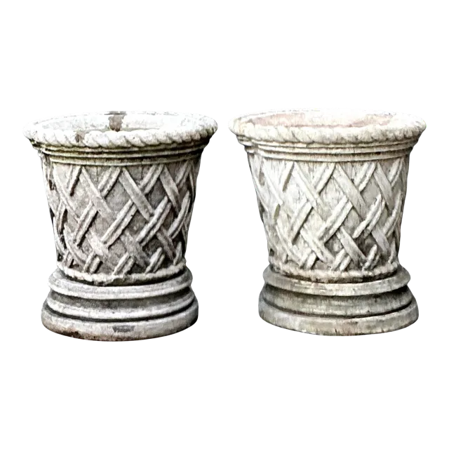 Vintage Cast Concrete Trellis Planters on Pedestals - A Pair — additional photo 5
