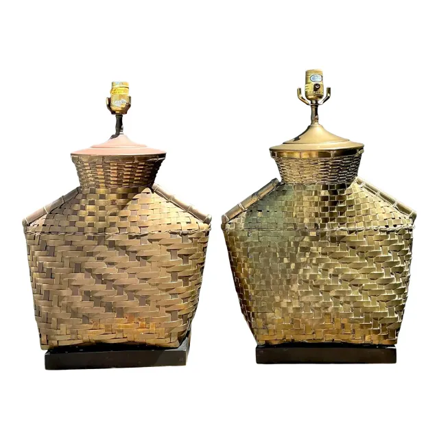 Vintage Chapman Woven Brass Table Lamps - A Pair — additional photo 1