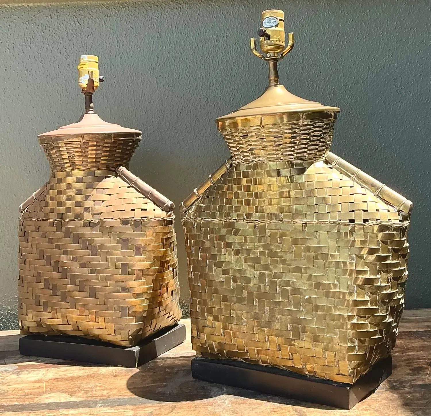 Vintage Chapman Woven Brass Table Lamps - A Pair — additional photo 2