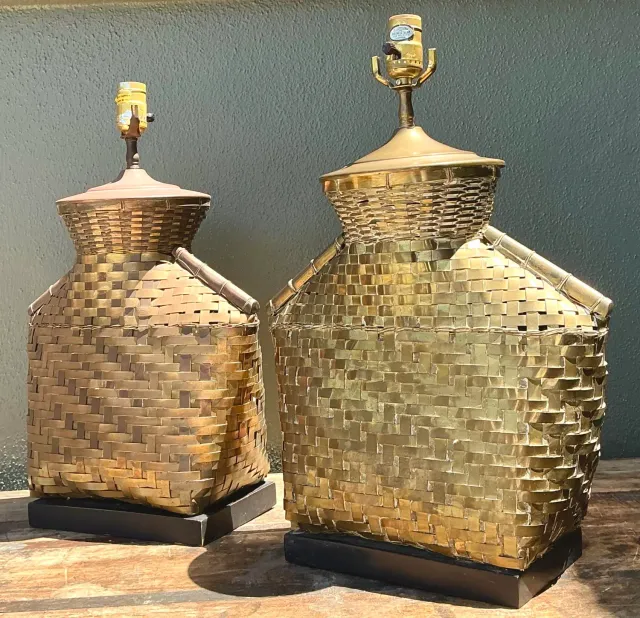 Vintage Chapman Woven Brass Table Lamps - A Pair — additional photo 2