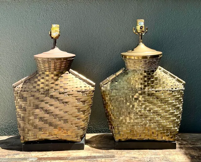 Vintage Chapman Woven Brass Table Lamps - A Pair — additional photo 3
