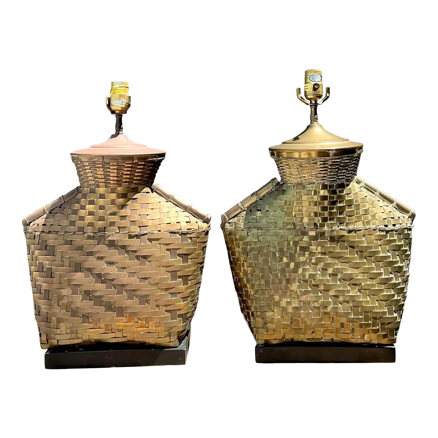 Vintage Chapman Woven Brass Table Lamps - A Pair