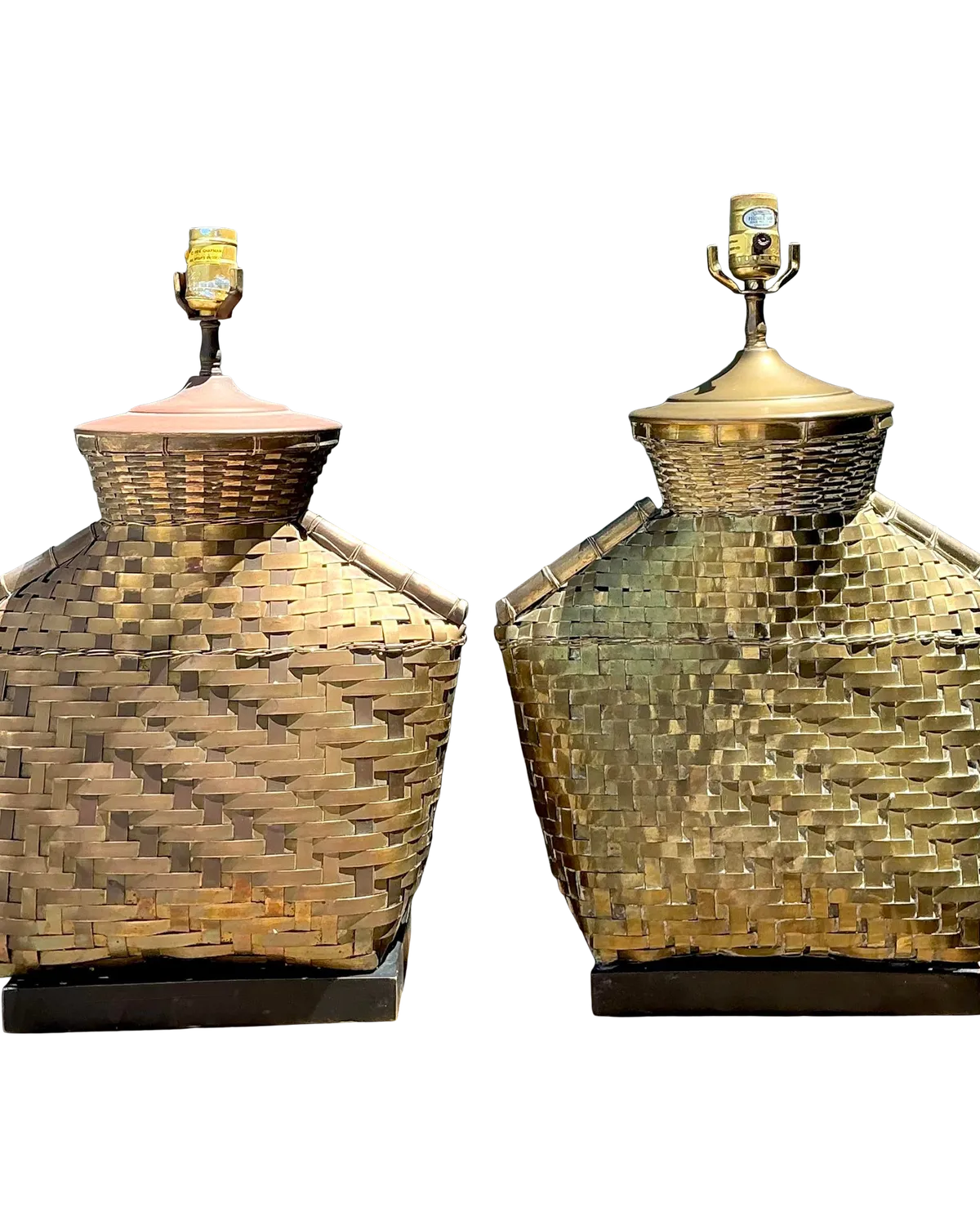 Vintage Chapman Woven Brass Table Lamps - A Pair