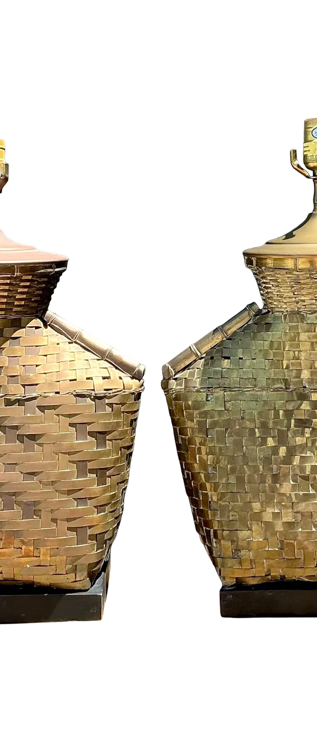 Vintage Chapman Woven Brass Table Lamps - A Pair