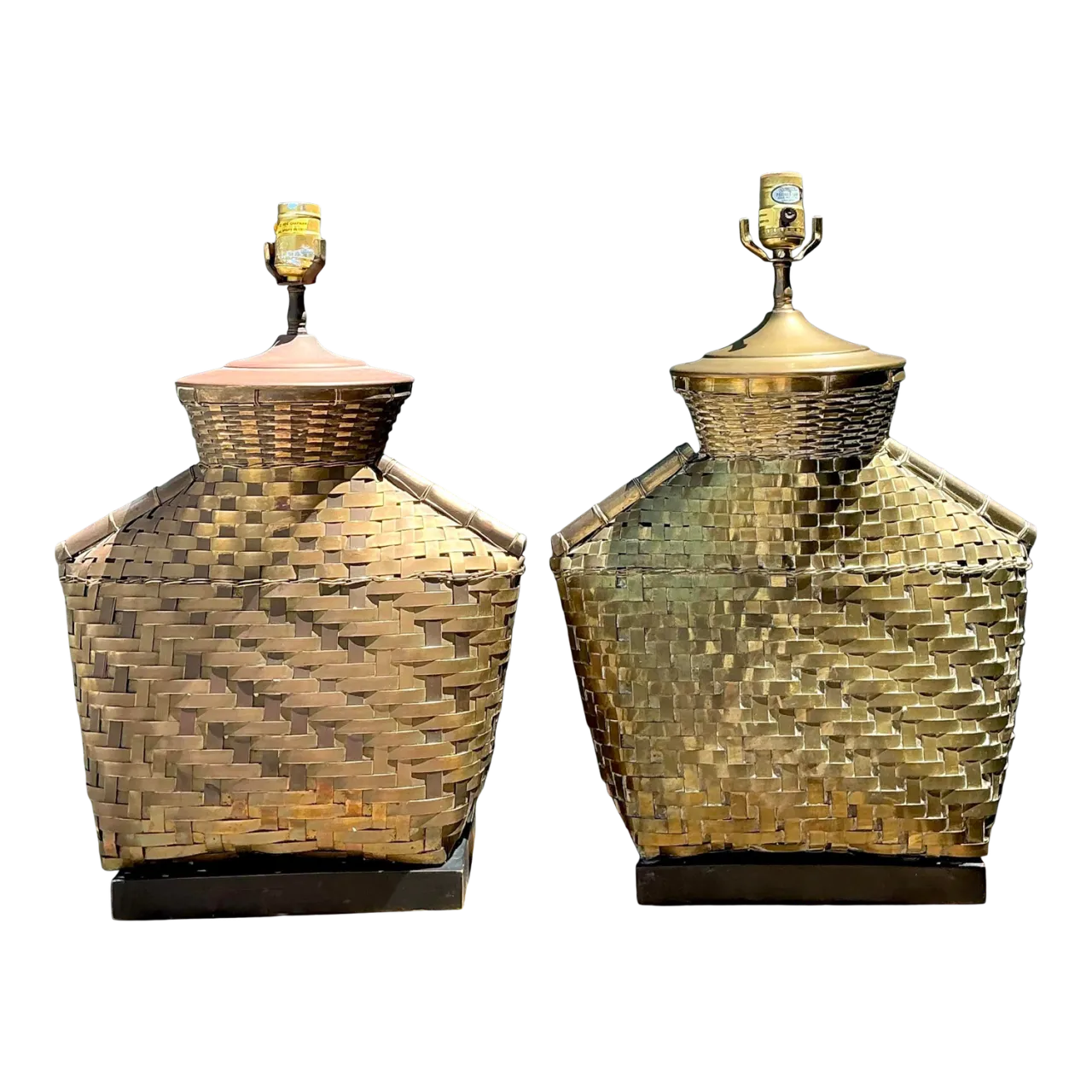 Vintage Chapman Woven Brass Table Lamps - A Pair
