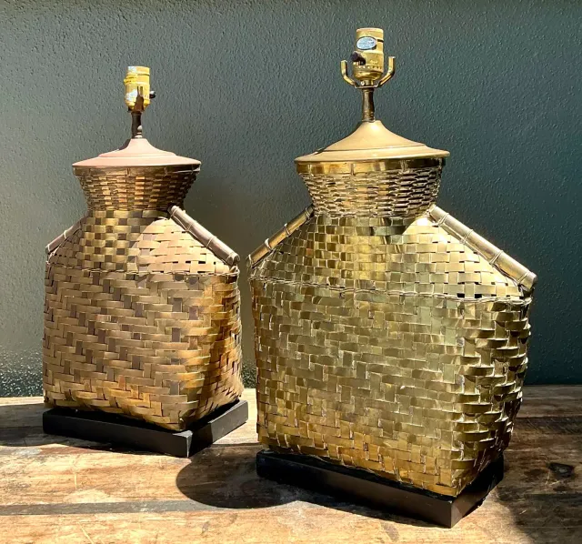 Vintage Chapman Woven Brass Table Lamps - A Pair — additional photo 8