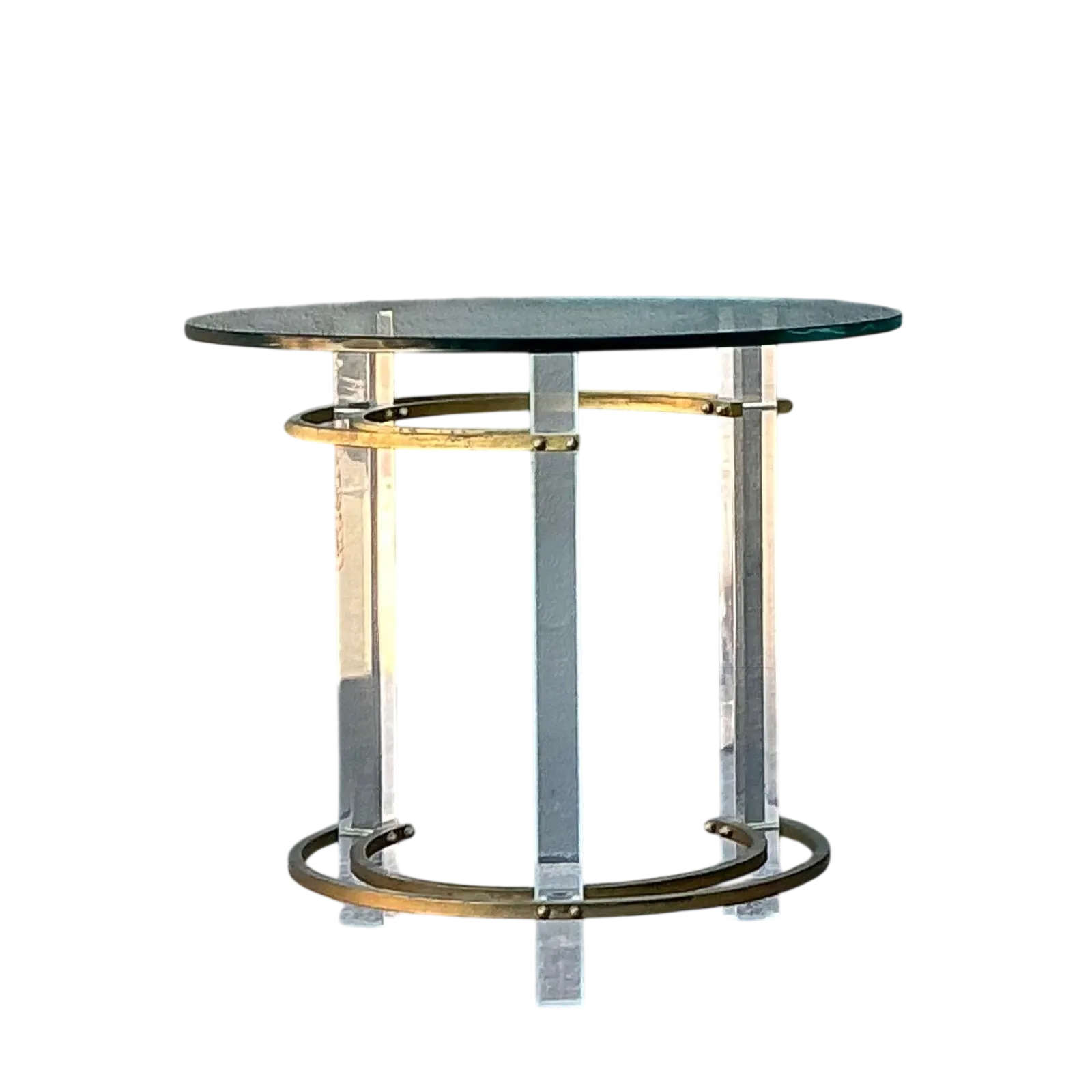 Vintage Charles Hollis Jones Lucite and Brass Ring Side Table