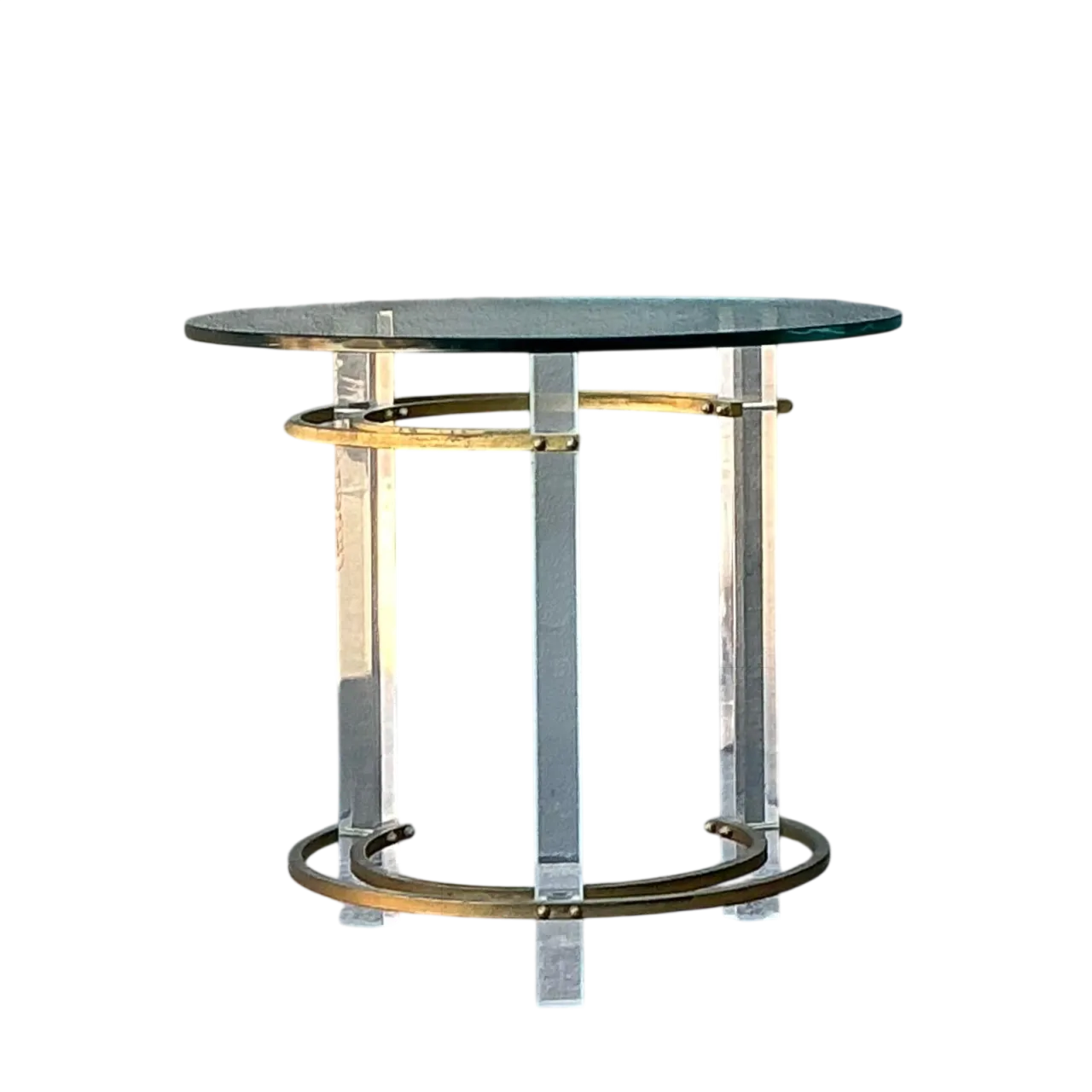 Vintage Charles Hollis Jones Lucite and Brass Ring Side Table