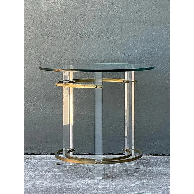 Vintage Charles Hollis Jones Lucite and Brass Ring Side Table — additional photo 1