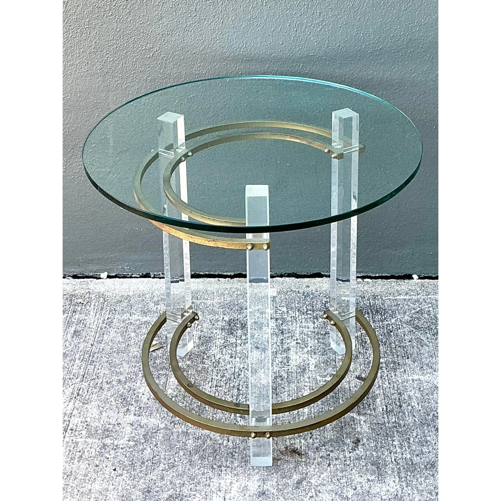 Vintage Charles Hollis Jones Lucite and Brass Ring Side Table — additional photo 2