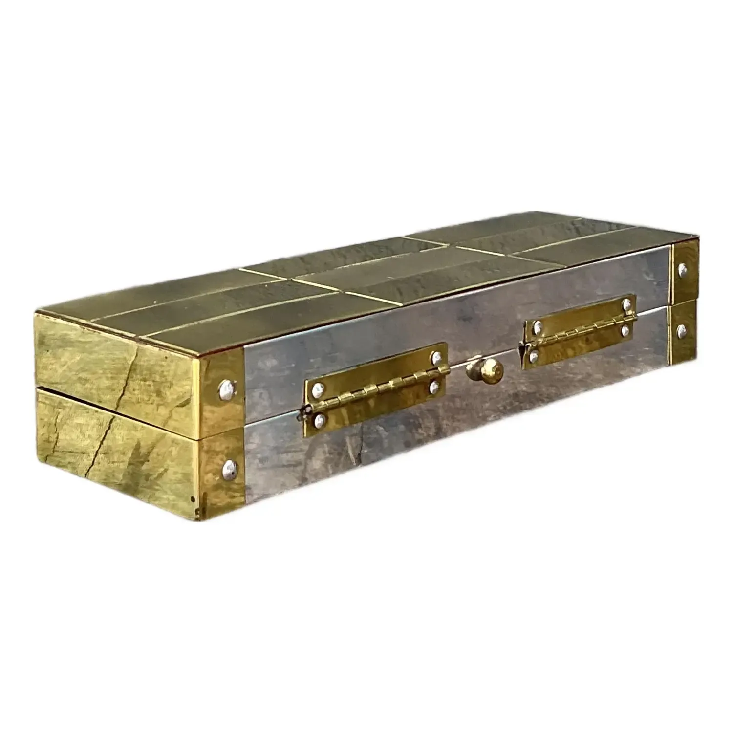 Vintage Checkerboard Brass Box