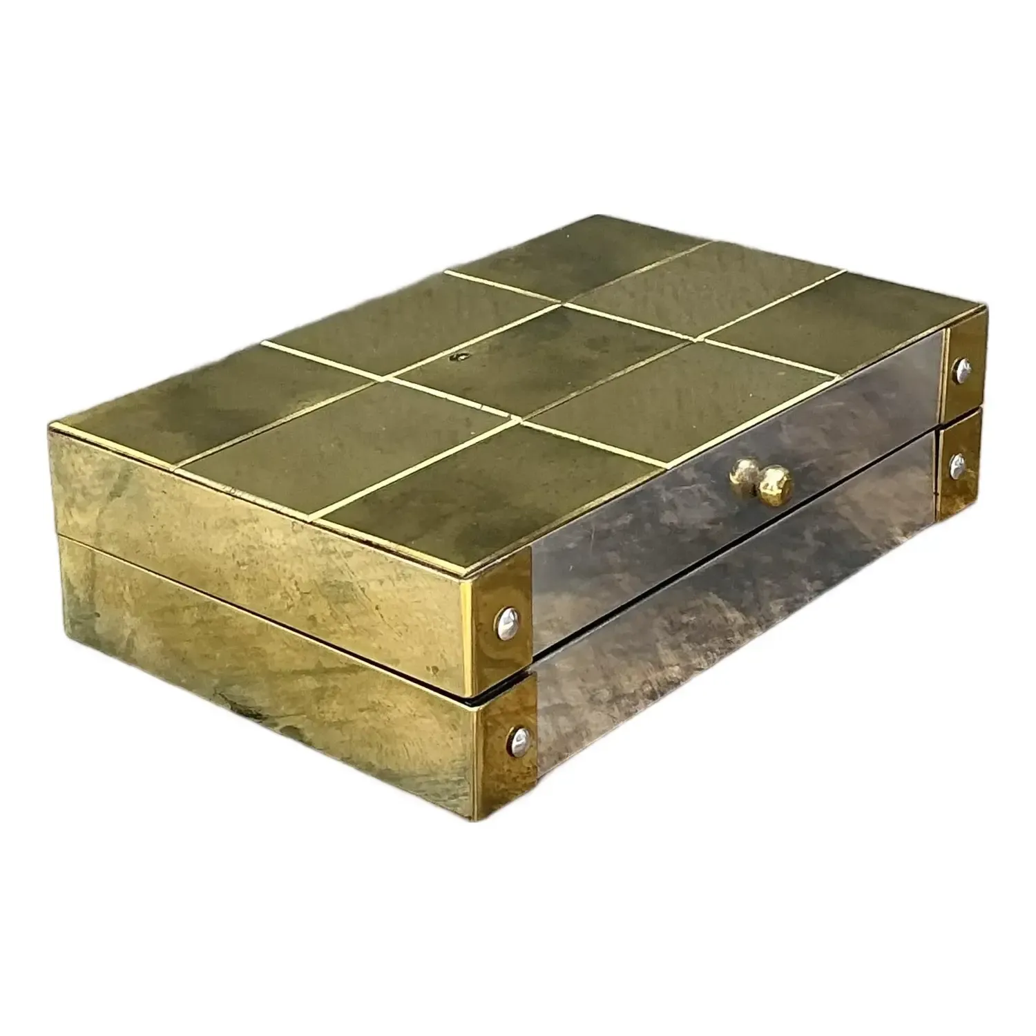 Vintage Checkerboard Brass Small Box