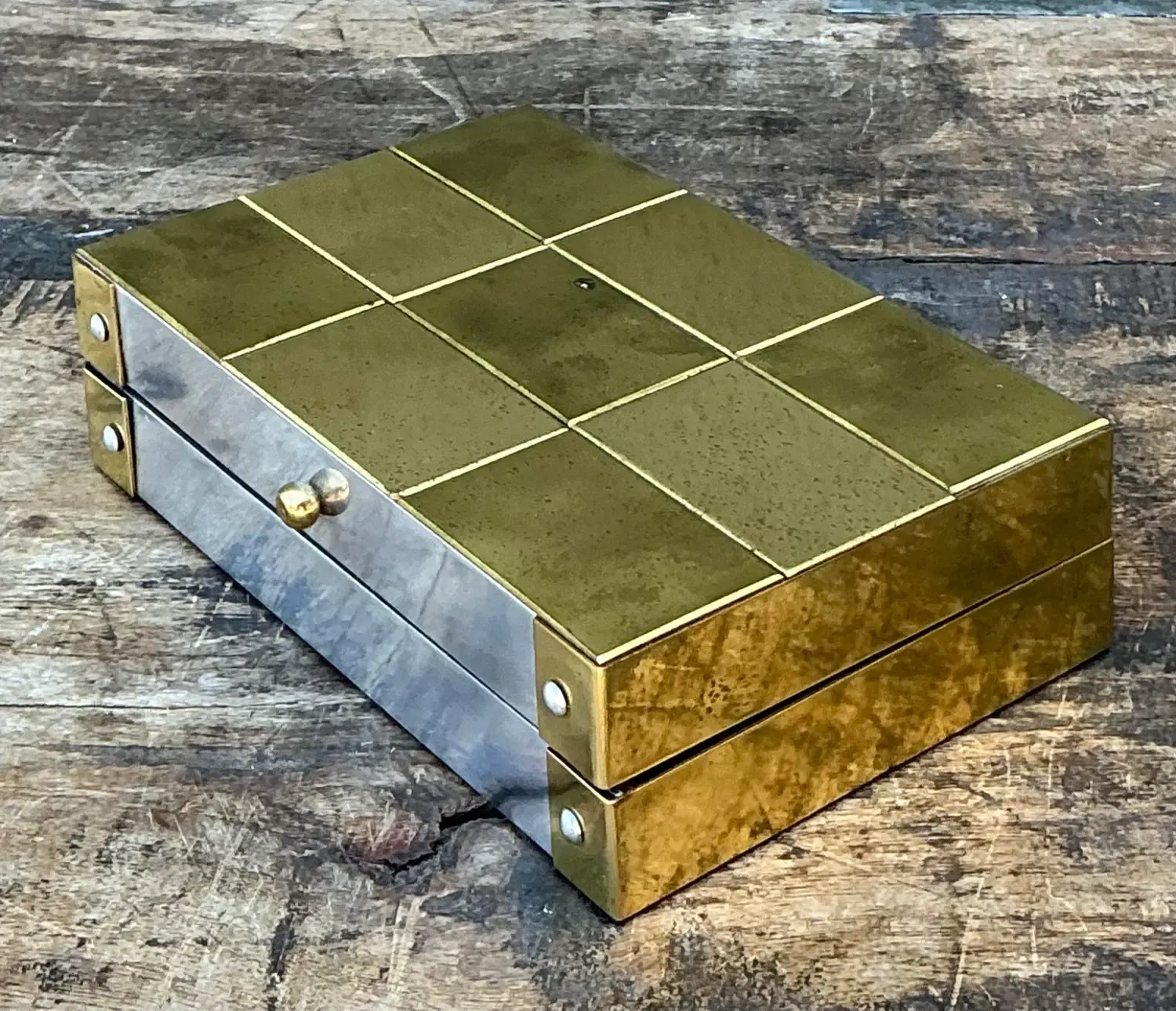 Vintage Checkerboard Brass Small Box — additional photo 5