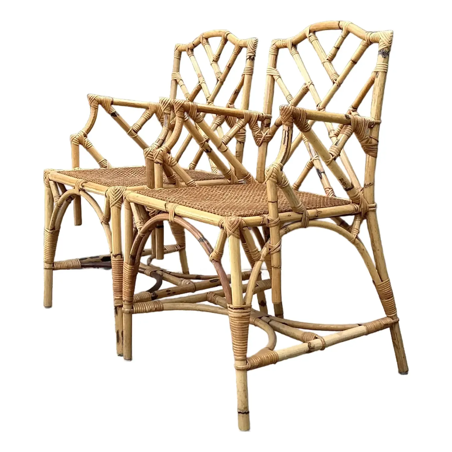 Vintage Chinese Chippendale Rattan Dining Chairs