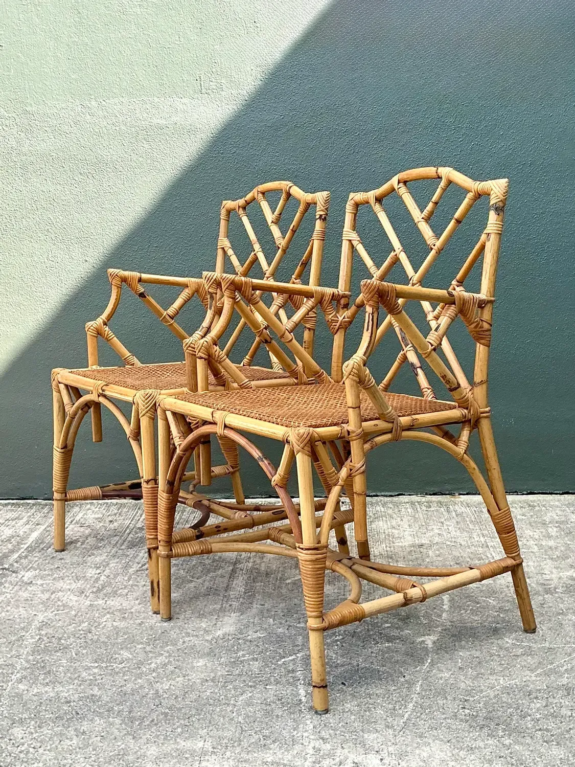 Vintage Chinese Chippendale Rattan Dining Chairs — additional photo 2