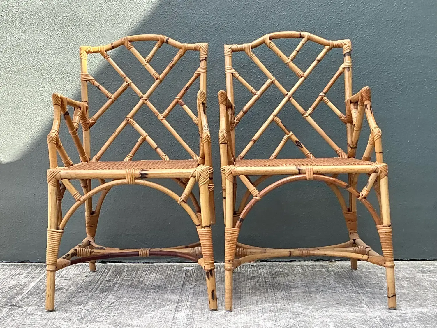 Vintage Chinese Chippendale Rattan Dining Chairs — additional photo 3