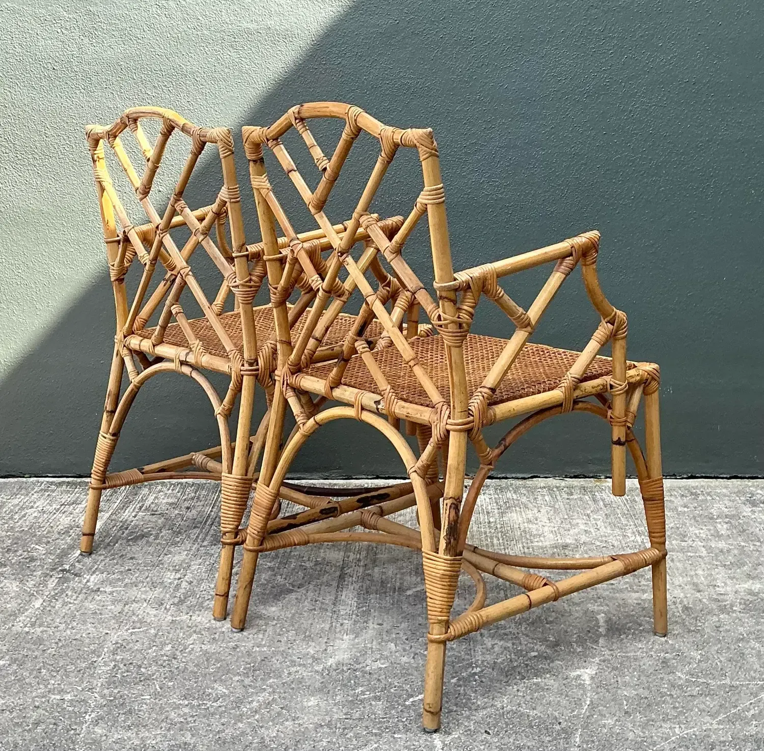 Vintage Chinese Chippendale Rattan Dining Chairs — additional photo 4